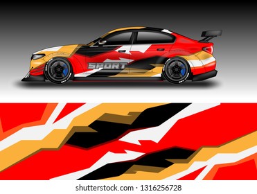 Car wrap decal racing design vector. Graphic abstract background designs for vehicle 