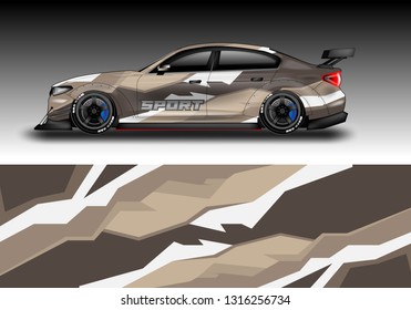 Car wrap decal racing design vector. Graphic abstract background designs for vehicle 