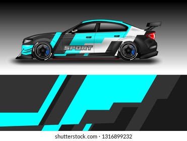Car wrap decal racing design vector. Graphic kit background designs for vehicle 