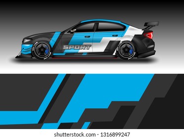 Car wrap decal racing design vector. Graphic kit background designs for vehicle 