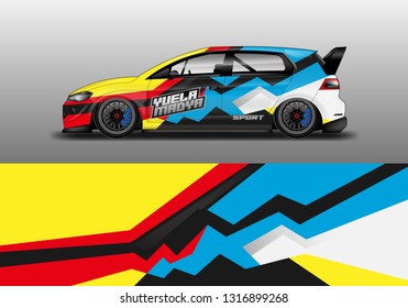 Car wrap decal racing design vector. Graphic kit background designs for vehicle 