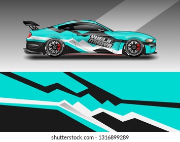 Car wrap decal racing design vector. Graphic kit background designs for vehicle 