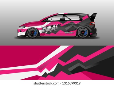 Car wrap decal racing design vector. Graphic kit background designs for vehicle 