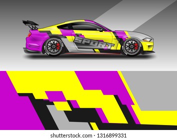 Car wrap decal racing design vector. Graphic kit background designs for vehicle 
