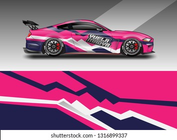 Car wrap decal racing design vector. Graphic kit background designs for vehicle 