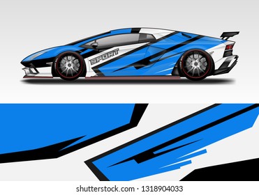 Car wrap decal racing design vector. Graphic kit background designs for vehicle sport