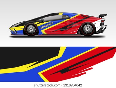 Car wrap decal racing design vector. Graphic kit background designs for vehicle sport