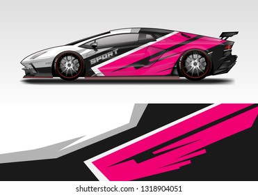 Car wrap decal racing design vector. Graphic kit background designs for vehicle sport