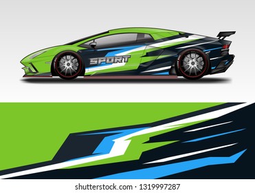 Car wrap decal racing design vector. Graphic kit background designs for vehicle sport 