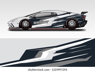 Car wrap decal racing design vector. Graphic kit background designs for vehicle sport 
