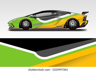 Car wrap decal racing design vector. Graphic kit background designs for vehicle sport 