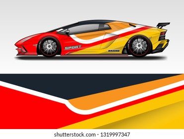 Car wrap decal racing design vector. Graphic kit background designs for vehicle sport 