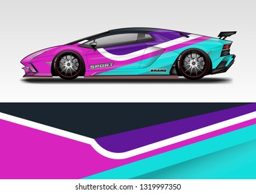 Car wrap decal racing design vector. Graphic kit background designs for vehicle sport 