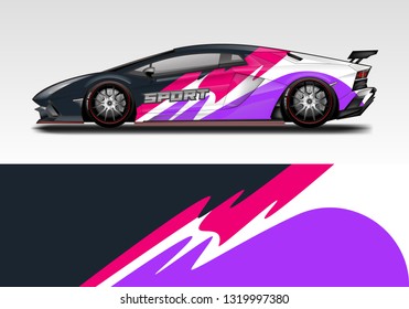 Car wrap decal racing design vector. Graphic kit background designs for vehicle sport 