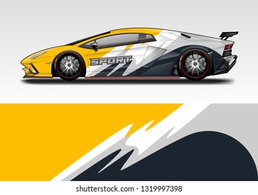 Car wrap decal racing design vector. Graphic kit background designs for vehicle sport 