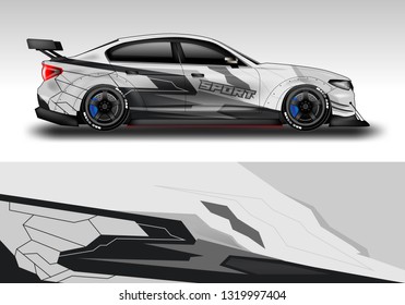 Car wrap decal racing design vector. Graphic kit background designs for vehicle sport 