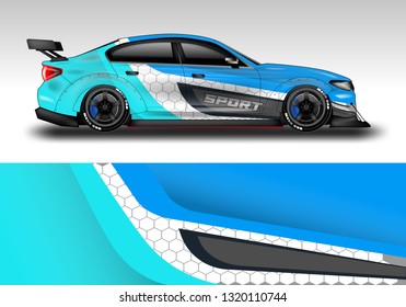 Car wrap decal racing design vector. Graphic kit background designs for vehicle sport