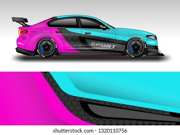 Car wrap decal racing design vector. Graphic kit background designs for vehicle sport