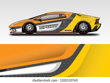 Car wrap decal racing design vector. Graphic kit background designs for vehicle sport