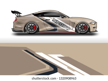 Car wrap decal racing design vector. Graphic kit background designs for vehicle sport 