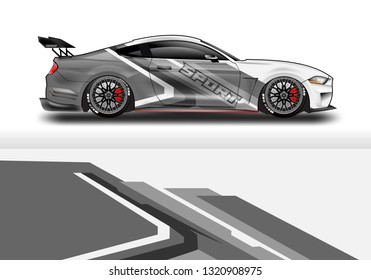 Car wrap decal racing design vector. Graphic kit background designs for vehicle sport 