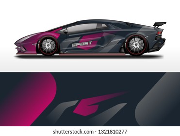 Car wrap decal racing design vector. Graphic kit background designs for vehicle sport