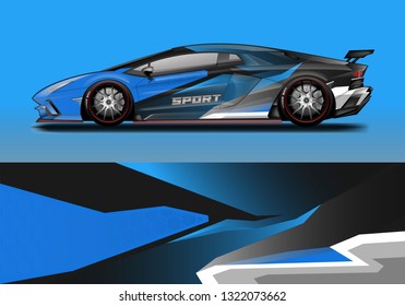 Car wrap decal racing design vector. Graphic kit background designs for vehicle sport