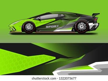 Car wrap decal racing design vector. Graphic kit background designs for vehicle sport