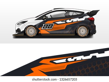 Car wrap decal rally design vector. Graphic abstract background designs for vehicle .