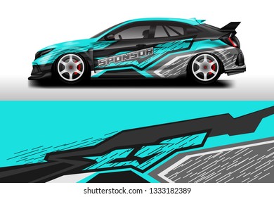 Car wrap decal rally design vector. Graphic abstract background designs for vehicle 