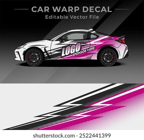 Diseño De La Etiqueta Engomada De La Urdimbre Del Coche Con Color Blanco Rosa Negro. Concepto de carreras