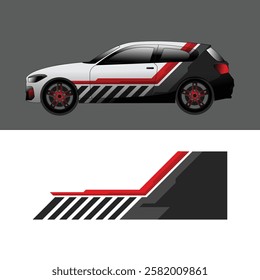 Car wrap decal vector design with a combination of red and black colors with a diagonal stripe pattern gives a modern and sporty impression