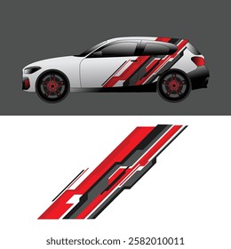 Car wrap decal vector design with a combination of red and black colors with a diagonal stripe pattern gives a modern and sporty impression