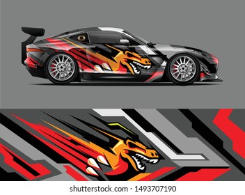 car wrap, decal, vinyl sticker designs concept. auto design geometric stripe dino background for wrap vehicles, race cars, cargo vans, pickup trucks and livery. racing or daily use