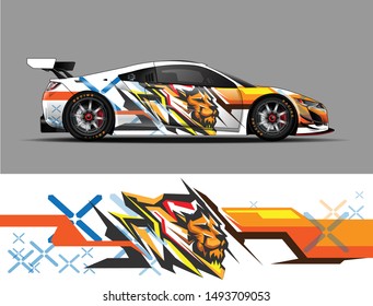 car wrap, decal, vinyl sticker designs concept. auto design geometric stripe lion background for wrap vehicles, race cars, cargo vans, pickup trucks and livery. racing or daily use