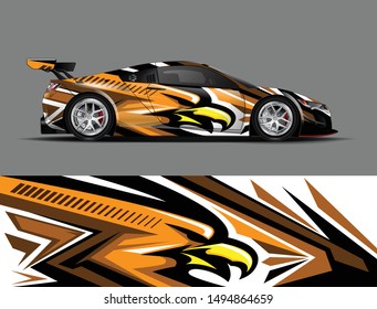 car wrap, decal, vinyl sticker designs concept. auto design geometric stripe eagle head mascot background for wrap vehicles, race cars, cargo vans, pickup trucks and livery. racing or daily use