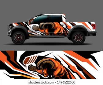 car wrap, decal, vinyl sticker designs concept. auto design geometric stripe strong animal background for wrap vehicles, race cars, cargo vans, pickup trucks and livery. racing or daily use