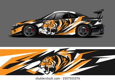 car wrap, decal, vinyl sticker designs concept. auto design geometric stripe tiger background for wrap vehicles, race cars, cargo vans, and livery. daily use or race