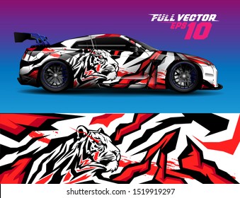 car wrap or decal vinyl sticker design. abstract tiger animal background concept for racing, livery, signage and daily use car.