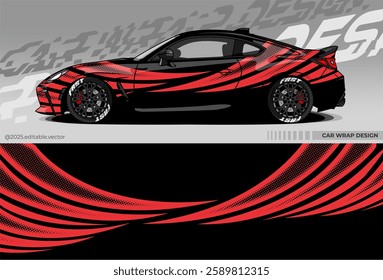 car wrap design with black and red colour. livery car decal. sticker vinyl fullbody. suitable for racing, drift, rally, or daily use
