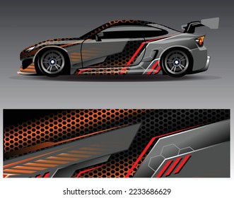 Car wrap design concept. Abstract racing background for wrapping vehicles  race cars  cargo van  pickup trucks  and racing livery.