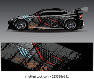 Car wrap design concept. Abstract racing background for wrapping vehicles  race cars  cargo van  pickup trucks  and racing livery.