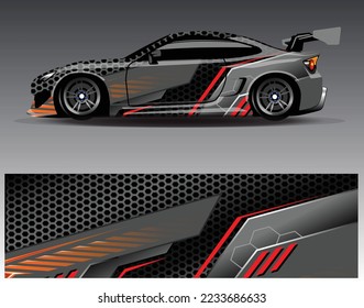 Car wrap design concept. Abstract racing background for wrapping vehicles  race cars  cargo van  pickup trucks  and racing livery.