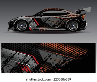 Car wrap design concept. Abstract racing background for wrapping vehicles  race cars  cargo van  pickup trucks  and racing livery.