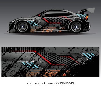 Car wrap design concept. Abstract racing background for wrapping vehicles  race cars  cargo van  pickup trucks  and racing livery.