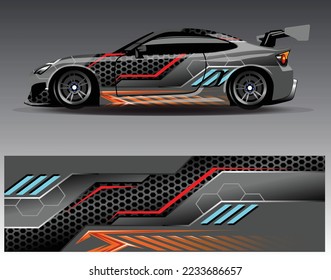 Concepto de diseño de envoltura de coches. Resumen de los antecedentes de carrera para envolver vehículos carreras autos camionetas de carga camionetas y carreras de rodaje.