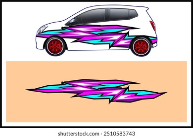 car wrap design, car decal, racing sticker with unique line patterns and bright color combinations