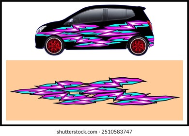 design de envoltório de carro, decalque de carro, adesivo de corrida com padrões de linha únicos e combinações de cores brilhantes
