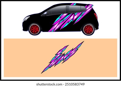 car wrap design, car decal, racing sticker with unique line patterns and bright color combinations