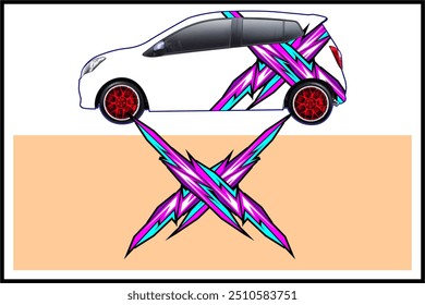 car wrap design, car decal, racing sticker with unique line patterns and bright color combinations